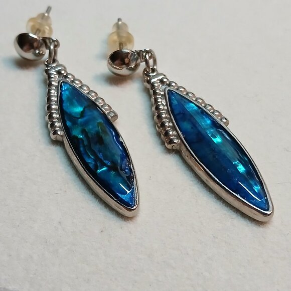 Two Pair Vintage Costume Silver Tone Faux BlueGreen Turquoise Stud Earrings #29W - Picture 5 of 11